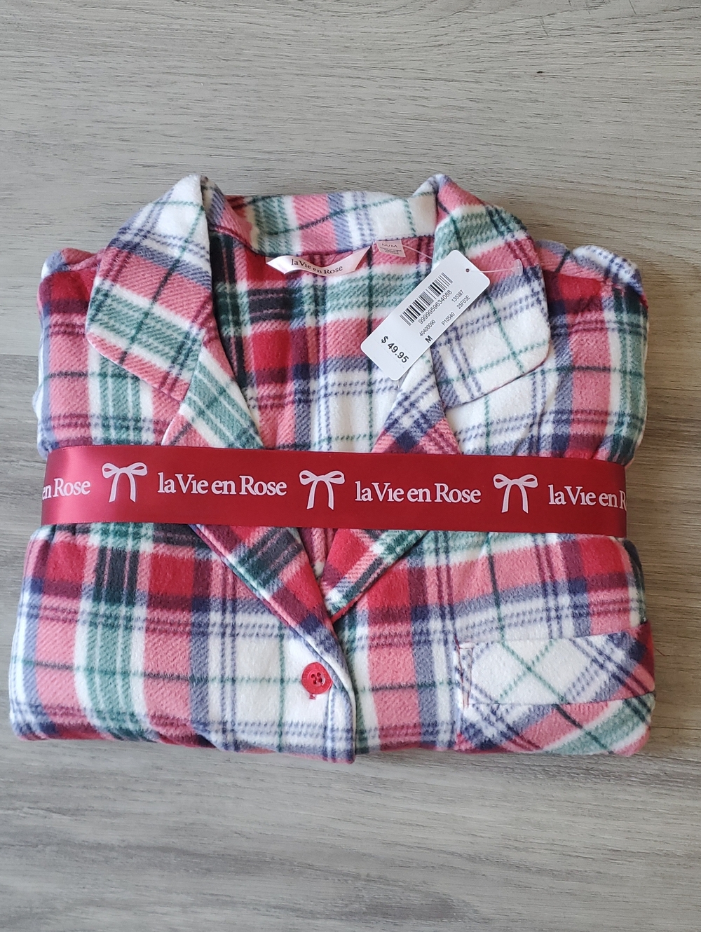 Size M - Microfiber Red & Green Christmas Plaid Pajama Set - La Vie En Rose